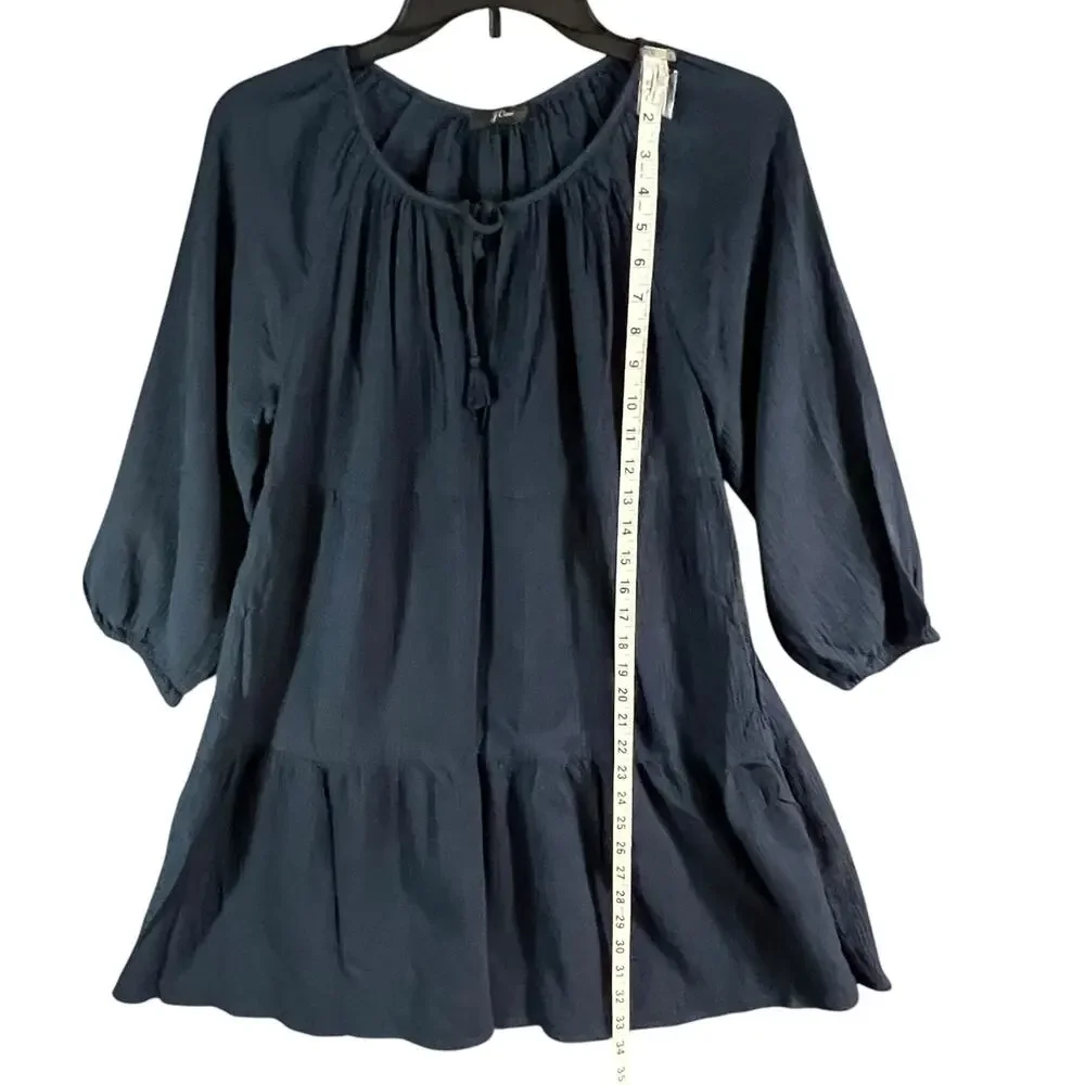 J Crew Beach Tunic‎ Dress Womens S Blue Crinkle Cotton Tiered Cover Up Coastal
